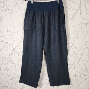 Me & Gee Italy Navy 100% Linen Pull On Wide Leg Pants